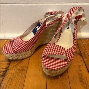 American Eagle Red Checkered Wedge Sandals